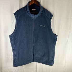Columbia Fleece Vest Navy Blue‎ Full Zip Pockets Mens Size 3X